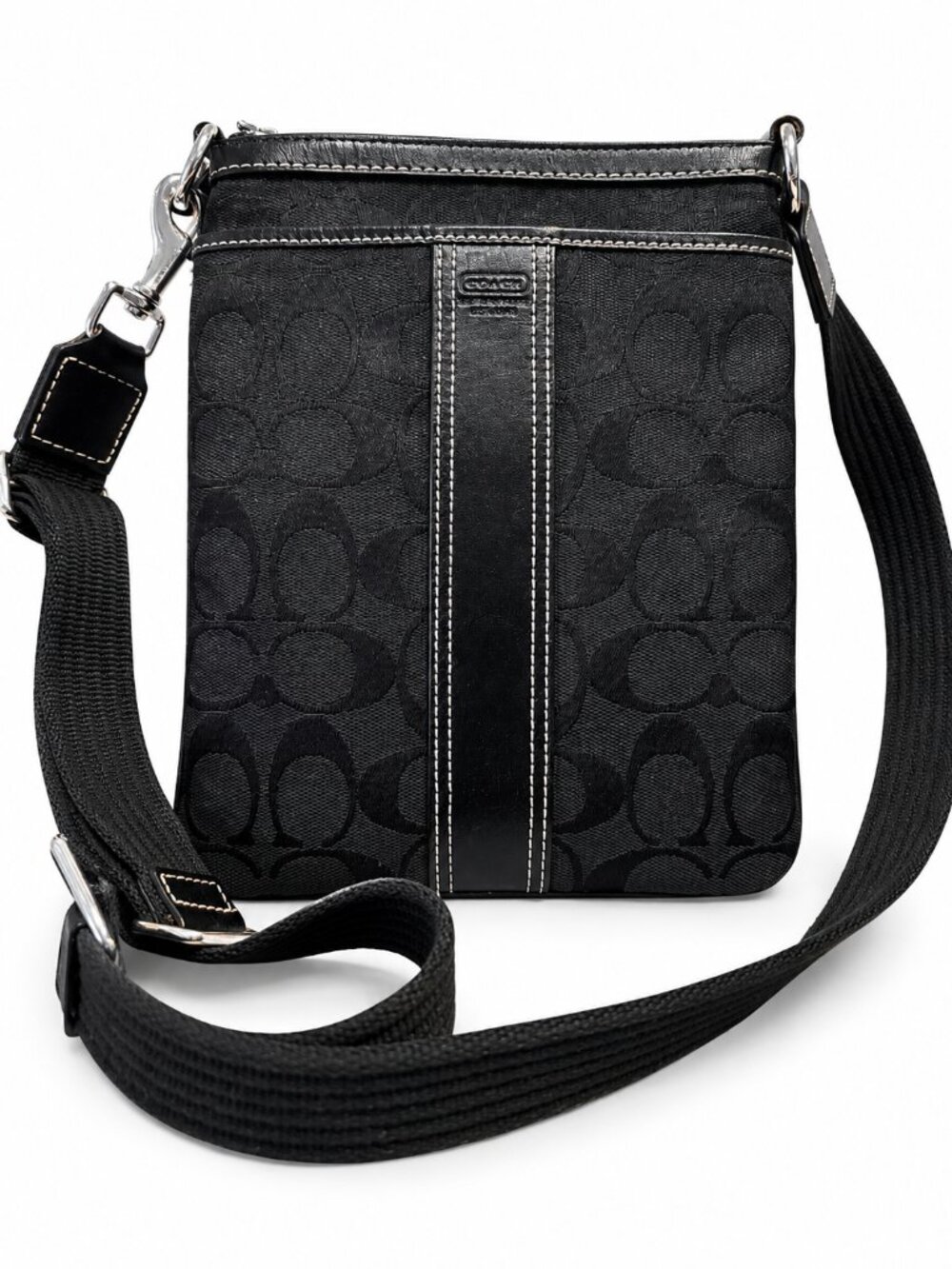 Coach Signature Black Small Crossbody Messenger Bag H05N-6016 Canvas Leather EUC
